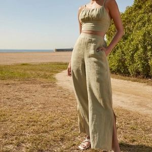 🔥LINEN 2piece /top, bottom / olive green